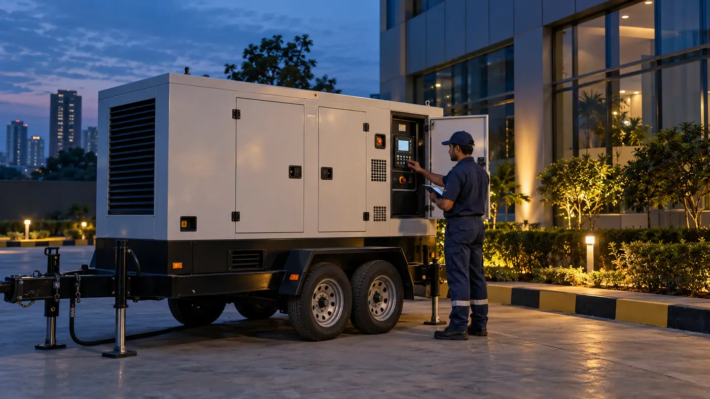 AI-generated illustration of emergency generator support at a commercial site